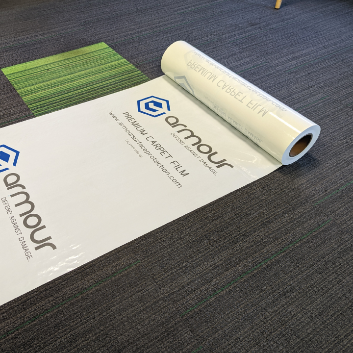 Image of Armour Premium Carpet Film for jobsite carpet protection blog by Axiom, jobsite surface protection supplier to Canada/ North America construction professionals