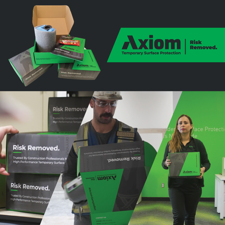 Image of Axiom Product Catalogue and Axiom Sample Box for high-traffic area surface protection blog by Axiom, supplier to Canada/ North America construction professionals